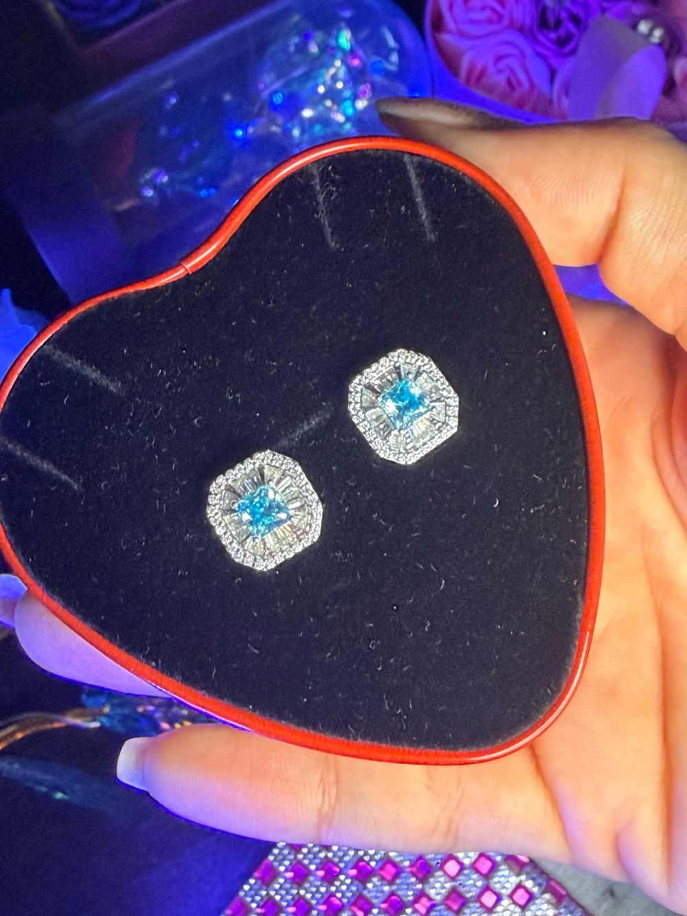 Sparkling Blue Halo Stud Earrings - Unbranded